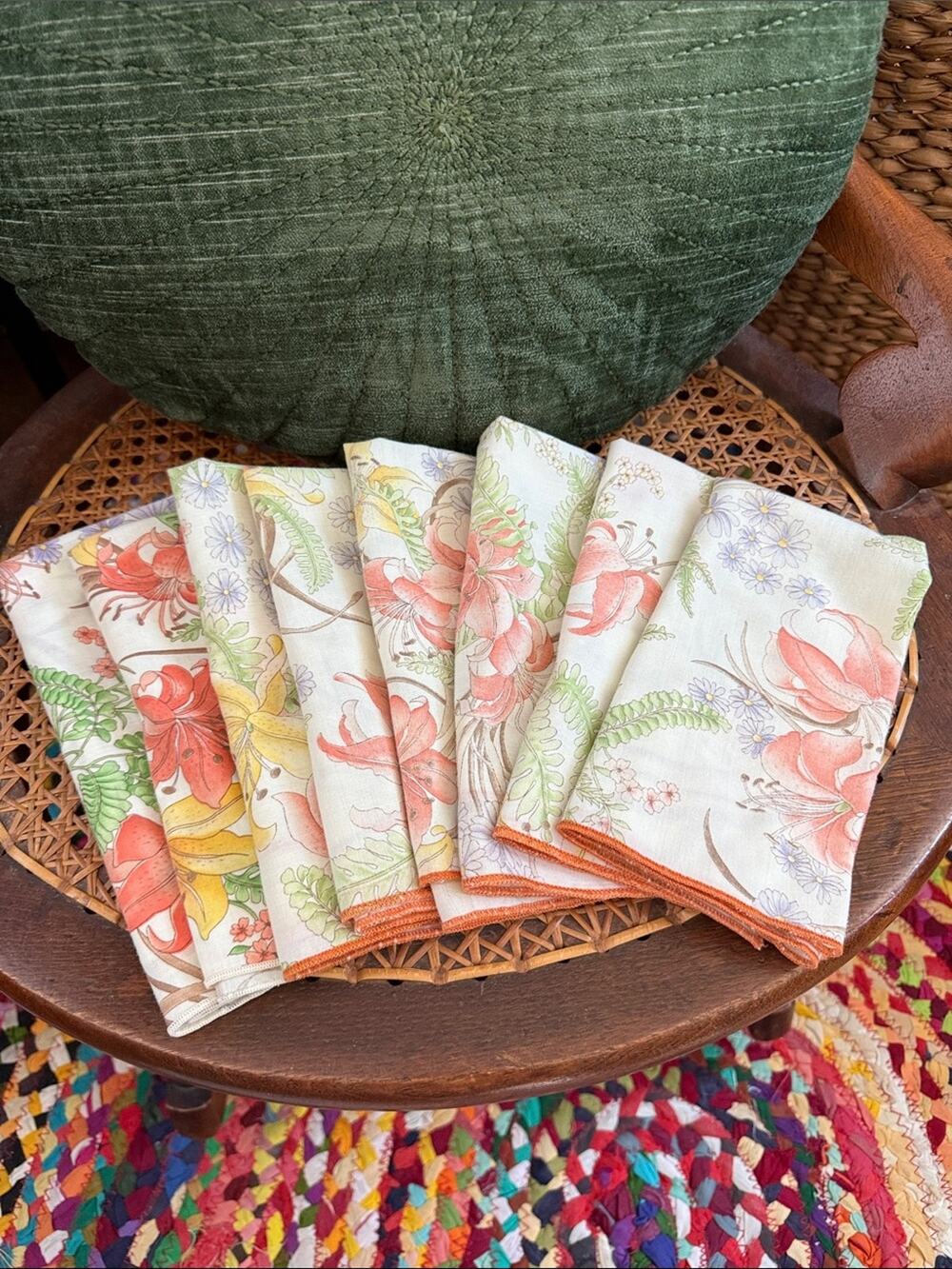 Vintage 70s/80s Tropical Floral Boho Hippie Garden Cottage Cloth Napkin Set